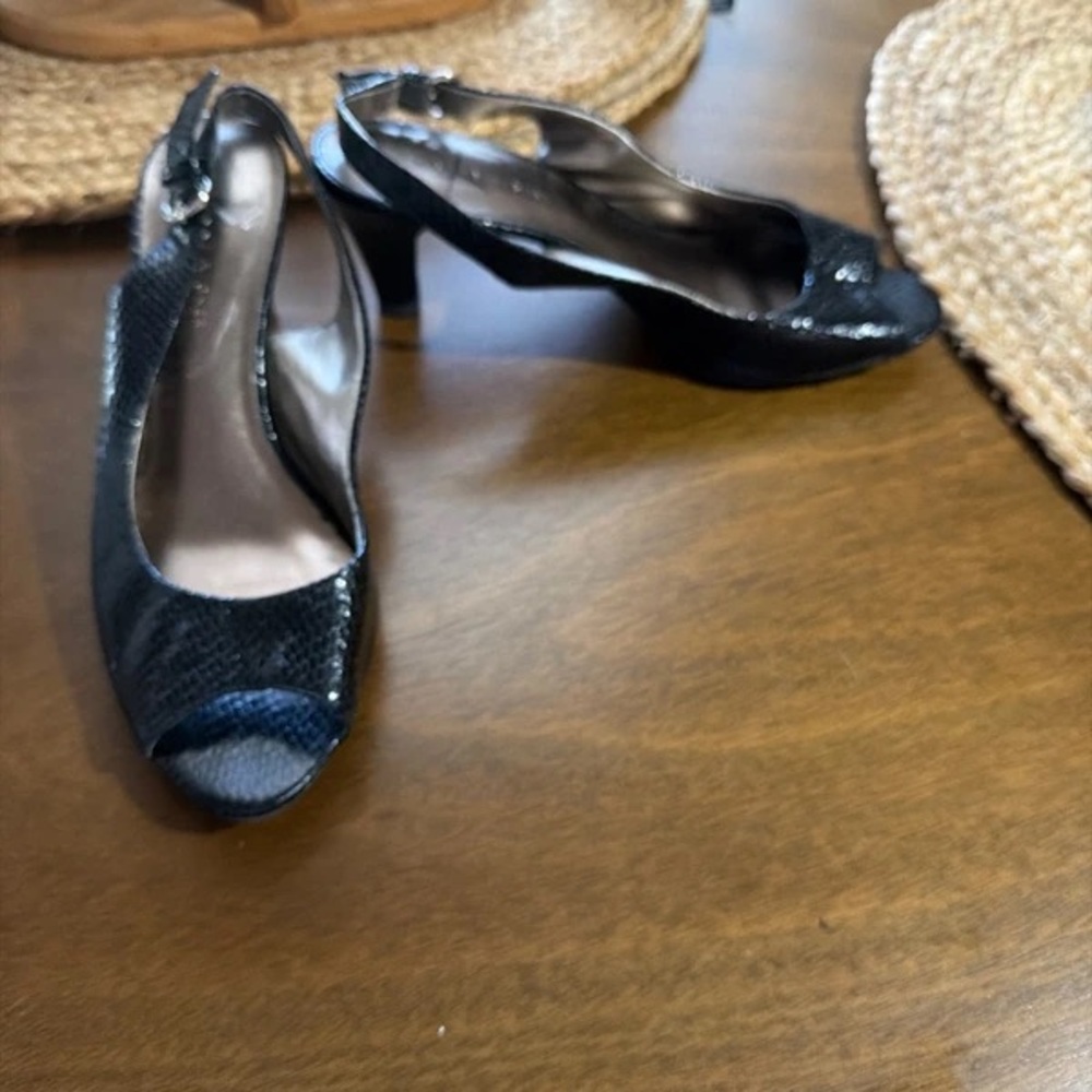 Etienne Aigner Black Peep-Toe Slingback Heels